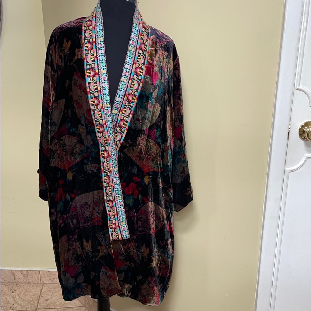 NEW Johnny Was Colorful Velvet /Silk Cape kimono double sided size L